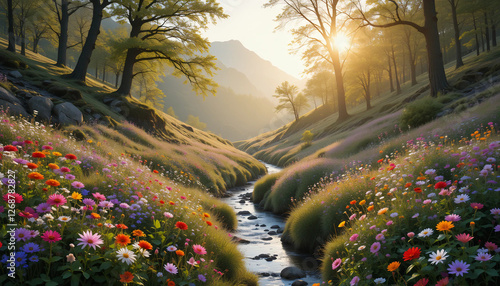 Vibrant Wildflower Valley in Spring