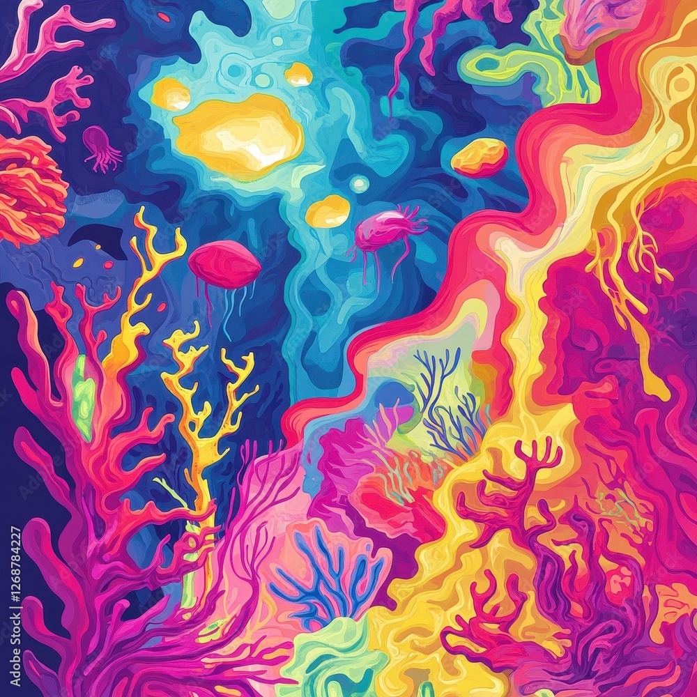 Fototapeta premium Colorful under the sea scene with vibrant coral reefs