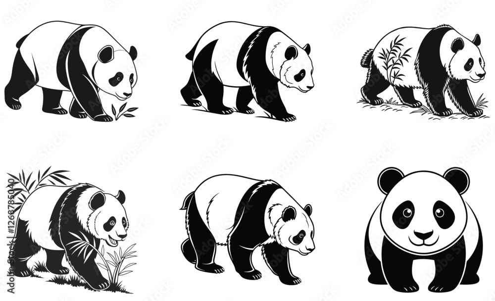 Obraz premium Stylized Panda Illustrations Cute and Realistic Wildlife Logo Set