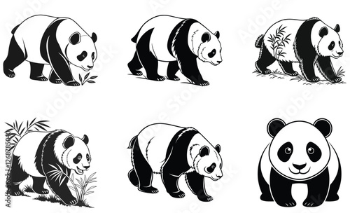 Stylized Panda Illustrations Cute and Realistic Wildlife Logo Set