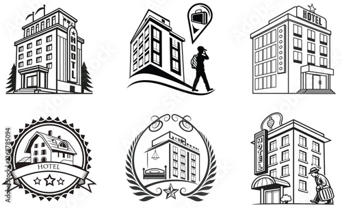 Vintage Hotel and Hospitality Icons Elegant Accommodation and Travel Logo Set