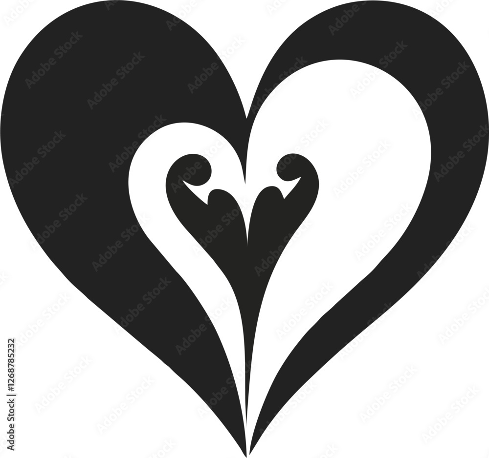 Black and White Heart Logo Representing Unity, Compassion, and Charity Mission Black and White Heart Logo Representing Unity, Compassion, and Charity Mission