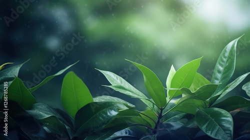 Soothing Nature Border with Dark Green Leaves and Soft Focus in Wide Format