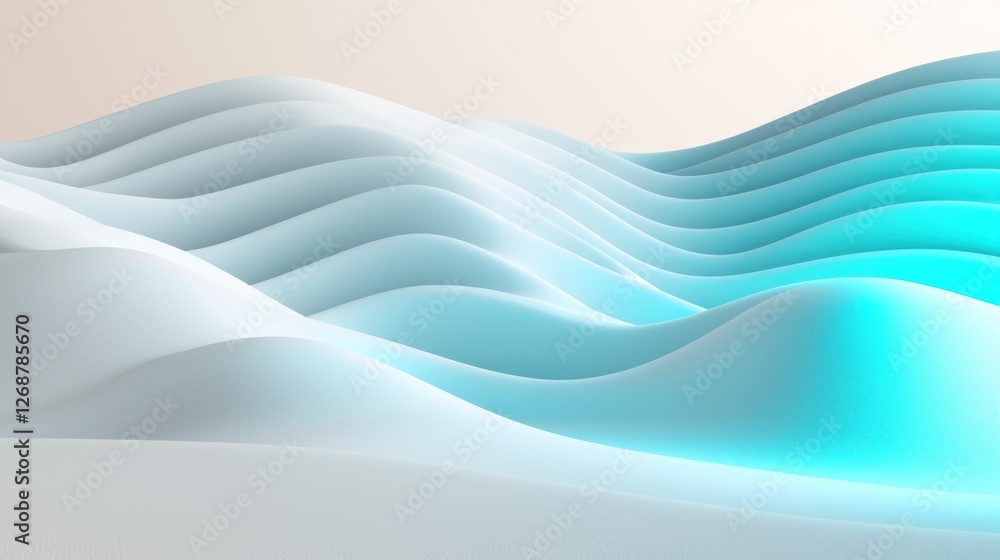 Fototapeta premium Abstract wavy forms, light blue accents, digital landscape, 3D rendering