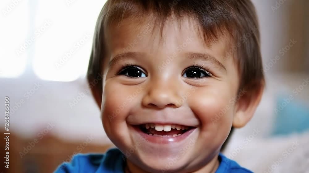 The child, having received a gift, smiles widely with happiness. The child, having received a gift, smiles widely with happiness.