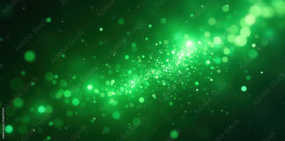 Fototapeta premium Emerald green light explosion, glittering particles , galaxy, light