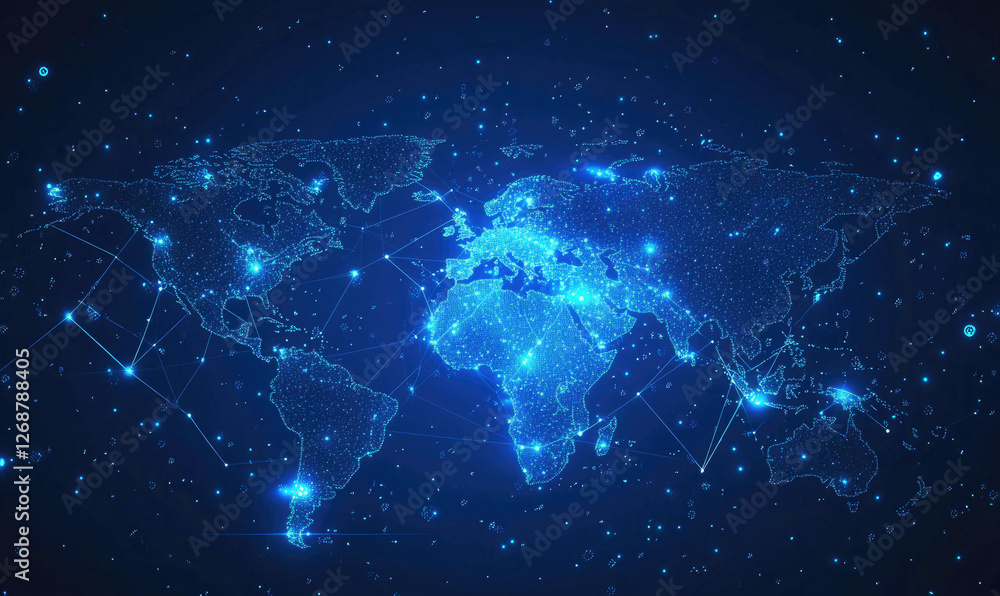 Fototapeta premium Global Network Connections Illuminated World Map Digital Data Visualization