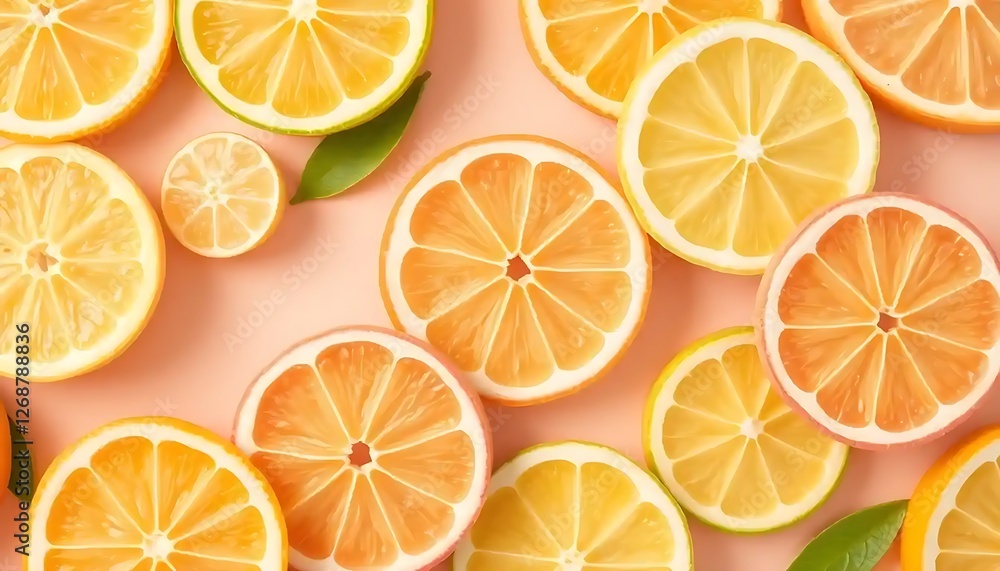 Assorted slices of citrus fruits arranged attractively on a background Assorted slices of citrus fruits arranged attractively on a background