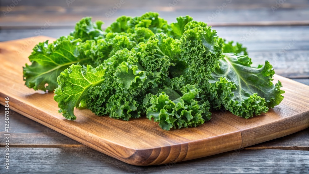 Fresh Organic Kale Leaves on Wooden Cutting Board Background Fresh Organic Kale Leaves on Wooden Cutting Board Background