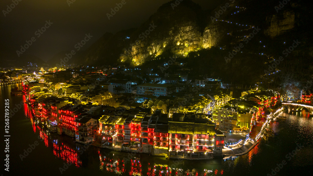 The Beautiful Ancient City of Zhenyuan, Guizhou, China at Night
