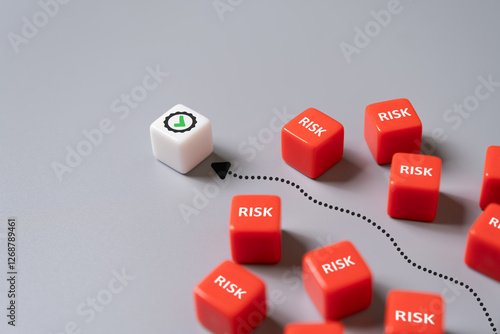 Wallpaper Mural Close up shot with red cube with risk identify risk and solve with certified standard. Risk management concept for business breakthrough planning for risk mitigation to overcome challenge. Torontodigital.ca