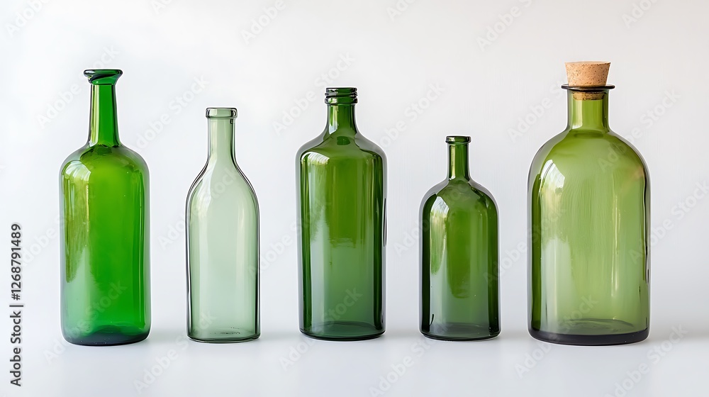 Variety of Eco-Friendly Green Glass Bottles in Different Shapes Variety of Eco-Friendly Green Glass Bottles in Different Shapes