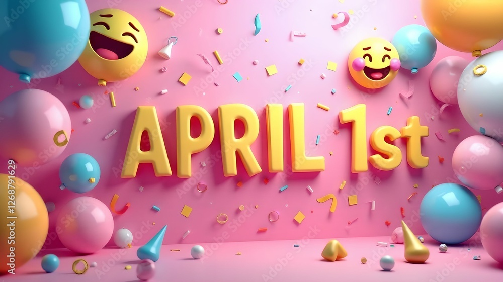 Colorful celebration of April Fool's Day with playful elements and cheerful decorations Colorful celebration of April Fool's Day with playful elements and cheerful decorations