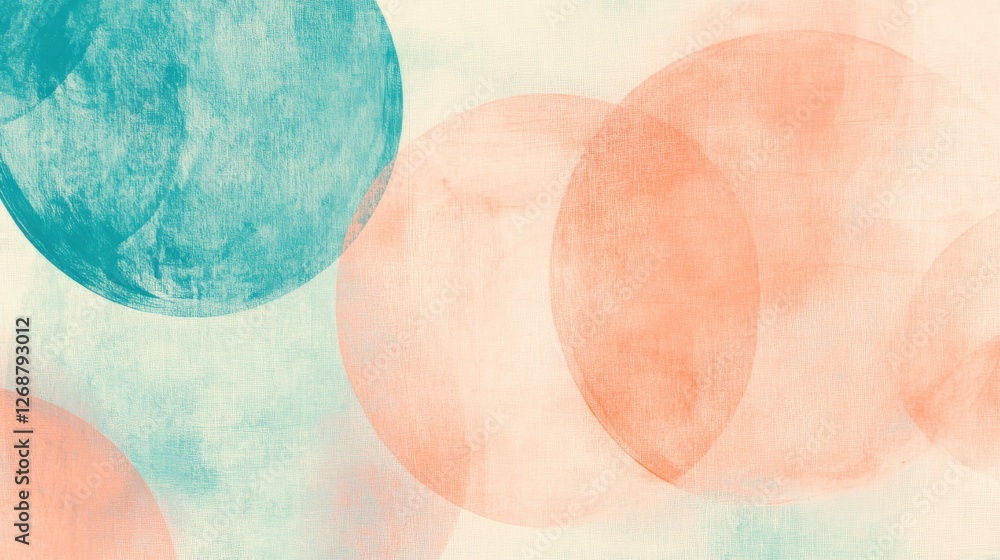 Fototapeta premium Soft overlapping circles in pastel peach and turquoise create a serene backdrop for artistic expression