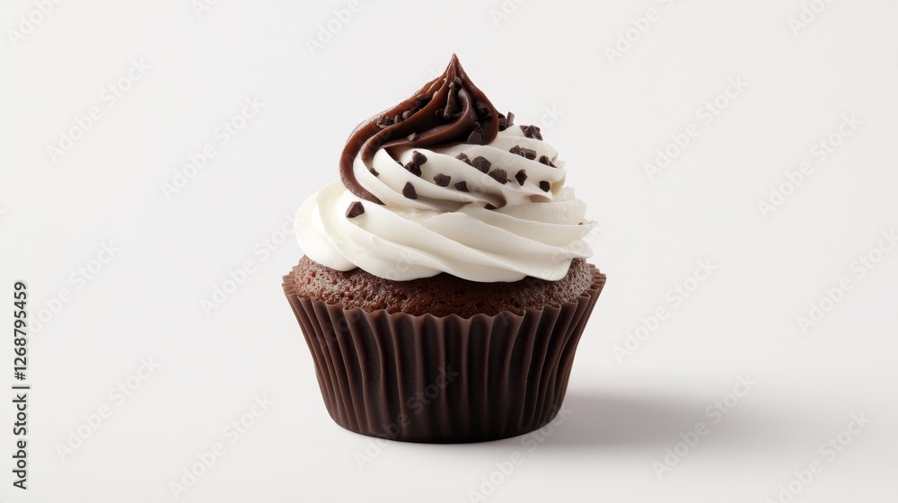 Delicious Chocolate Cupcake with Creamy Frosting on White Background