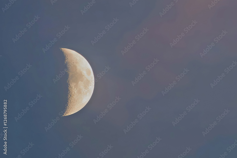 Crescent moon partially illuminated over a serene evening sky Crescent moon partially illuminated over a serene evening sky