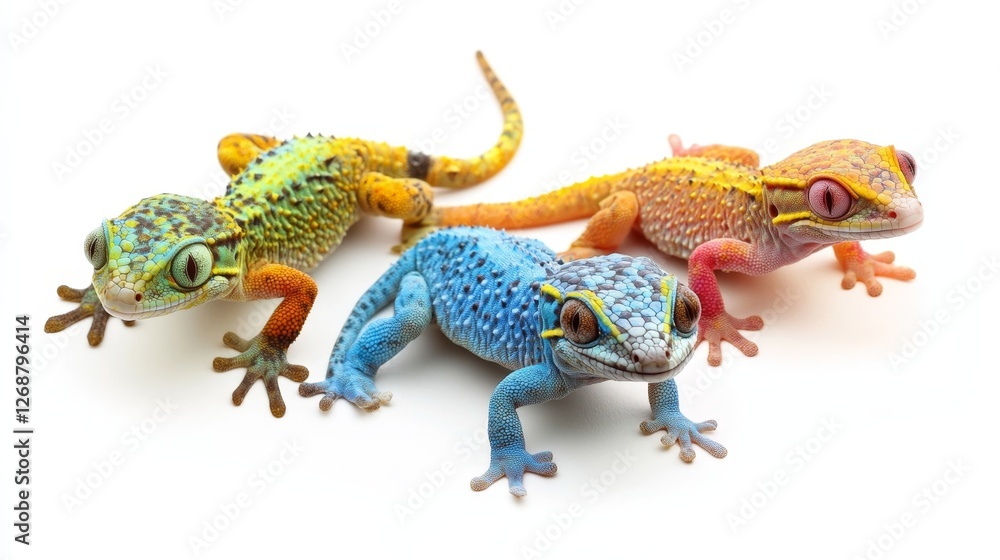 Naklejka premium Colorful Geckos Isolated on White Background for Stock Photography