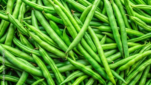 Fresh Green Beans Stacked in Abundance on a Market Display