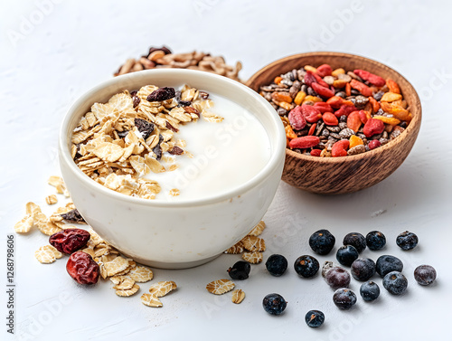 Muesli with berries breakfast presentation photo