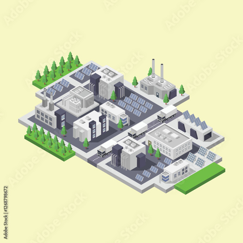 Solar Plant Energy Isometric vector images