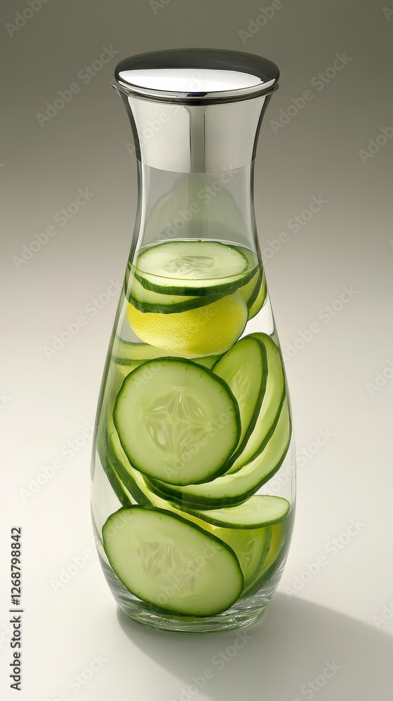 Infused Water: Cucumber and Lemon Slices in Glass Pitcher Infused Water: Cucumber and Lemon Slices in Glass Pitcher