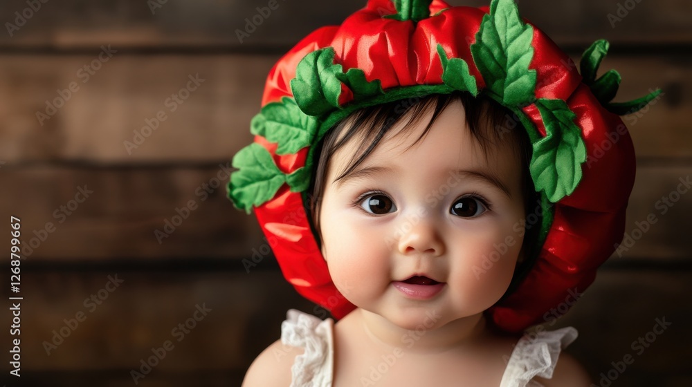 A baby wearing a tiny tomato costume for a fun photo shoot, adorable chubby cheeks, vibrant red hues, joyful playful expression, ultra-detailed portrait photography A baby wearing a tiny tomato costume for a fun photo shoot, adorable chubby cheeks, vibrant red hues, joyful playful expression, ultra-detailed portrait photography