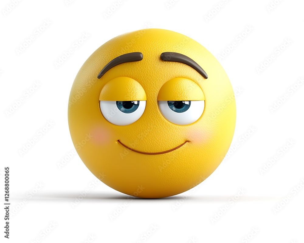 Fototapeta premium Cheerful yellow emoticon with raised eyebrows and a sly smile