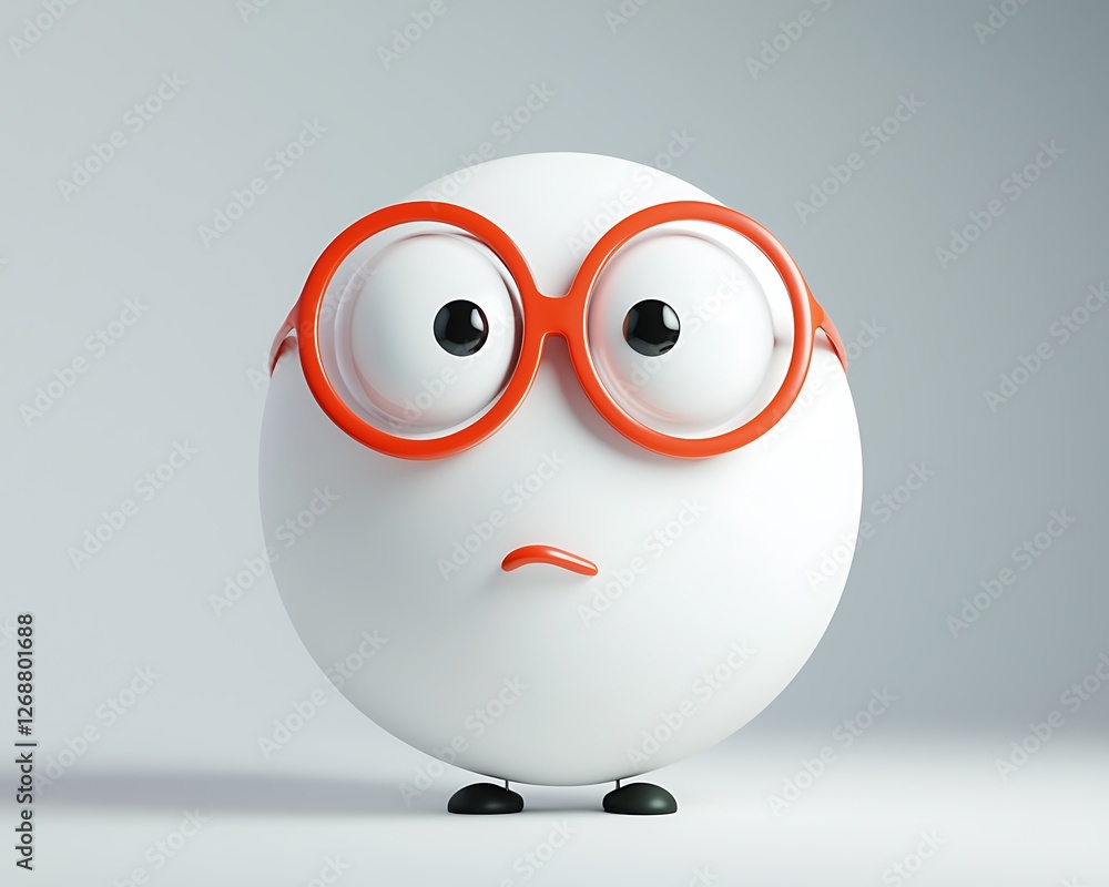 Cute round character with oversized glasses and a sad expression Cute round character with oversized glasses and a sad expression