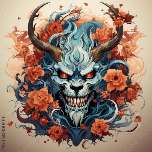 Bold Oni Demon Tattoo Vector with Dark and Mystical Elements photo