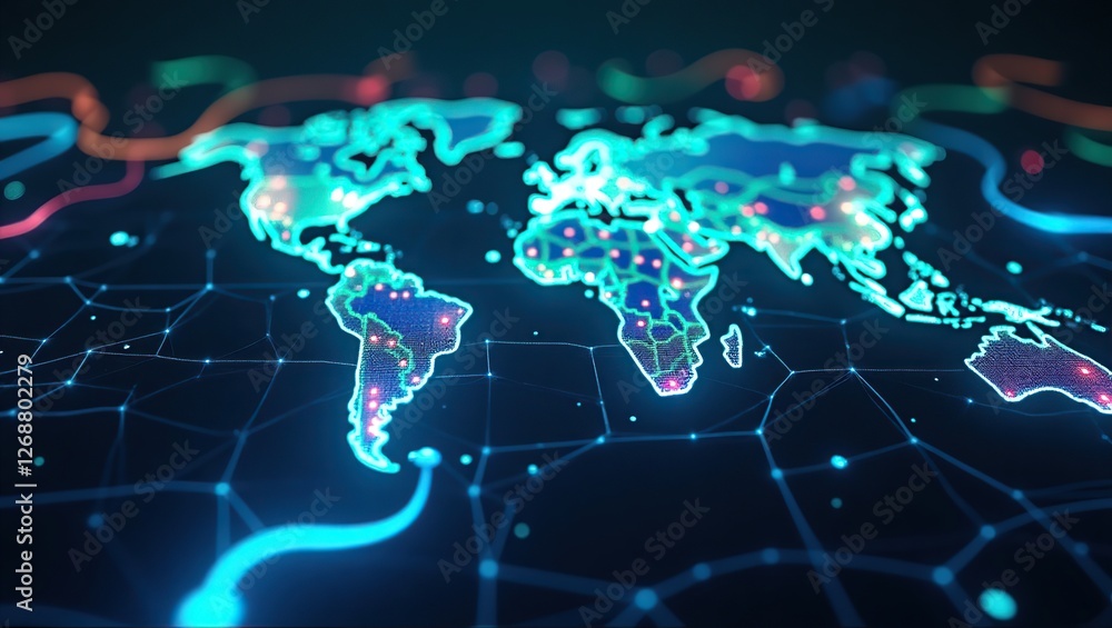 A futuristic digital world map, illuminated with intricate networks of glowing data streams and vibrant connections, evokes a sense of infinite digital space. A futuristic digital world map, illuminated with intricate networks of glowing data streams and vibrant connections, evokes a sense of infinite digital space.