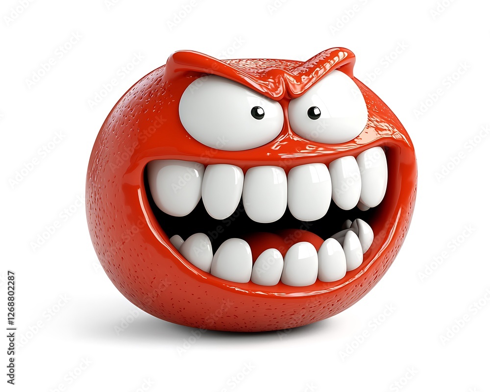 Cartoonish Red Round Character with Grinning Face and Big Teeth Cartoonish Red Round Character with Grinning Face and Big Teeth