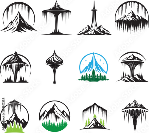 stalactite logo illustration design black silhouette vector set