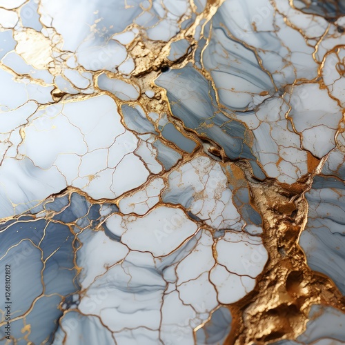 Delicate Marble Texture with Abstract White and Gold Veins