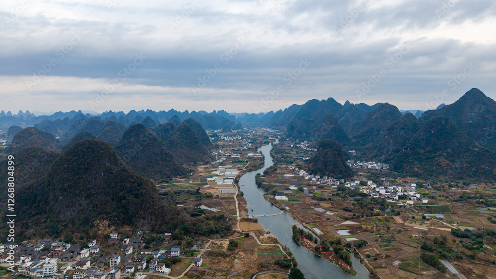 Aerial photography of the scenery of Guilin and Yangshuo in China