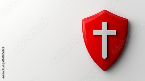 Free Download A red shield with a white cross symbolizes protection and faith, representing a blend of security and spirituality. - GFXLoad