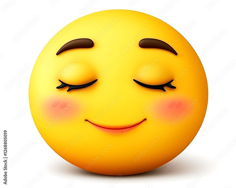 Fototapeta premium Happy Yellow Emoji with Smiling Face and Closed Eyes Expression