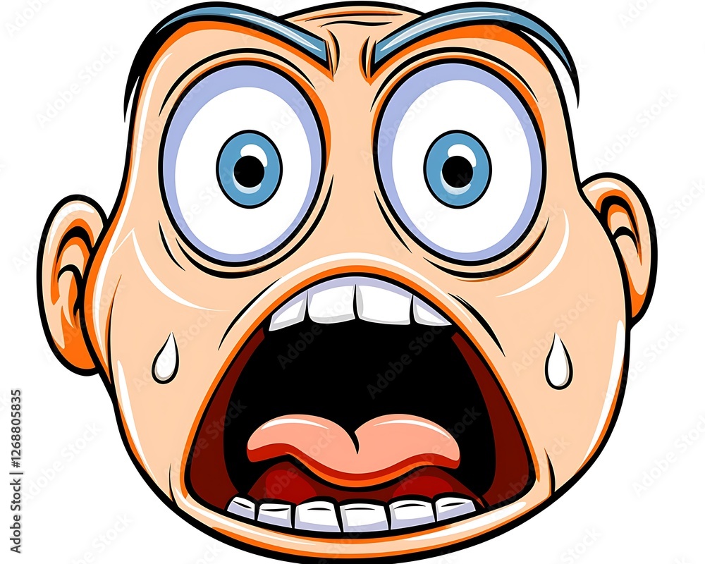 Cartoon Expression of Shock and Fear with Distressed Facial Features Cartoon Expression of Shock and Fear with Distressed Facial Features