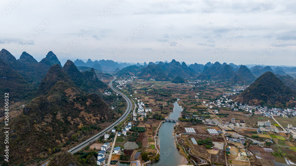 Aerial photography of the scenery of Guilin and Yangshuo in China