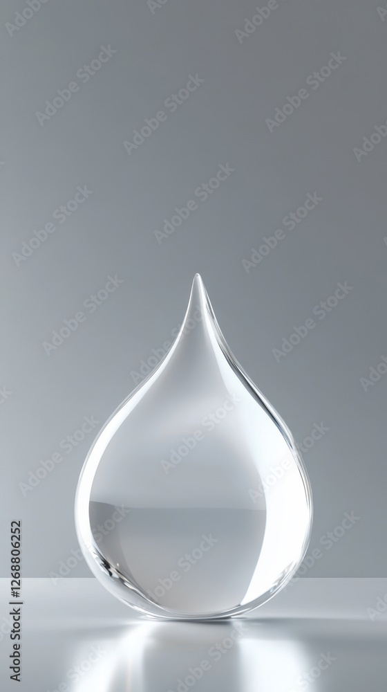 Fototapeta premium Minimalist depiction of a single clear water droplet shape