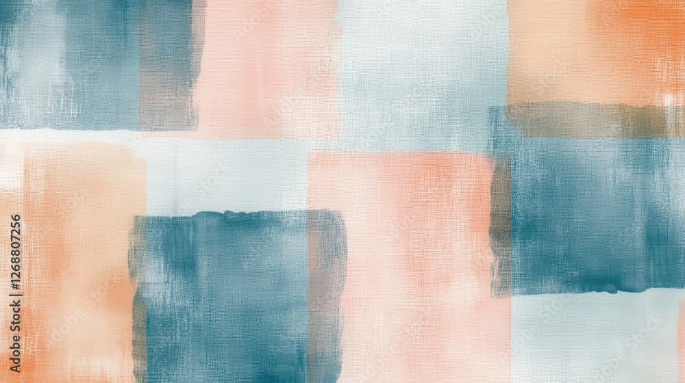 Fototapeta premium Soft pastel peach and blue squares blend together to create a serene abstract composition perfect for calm spaces
