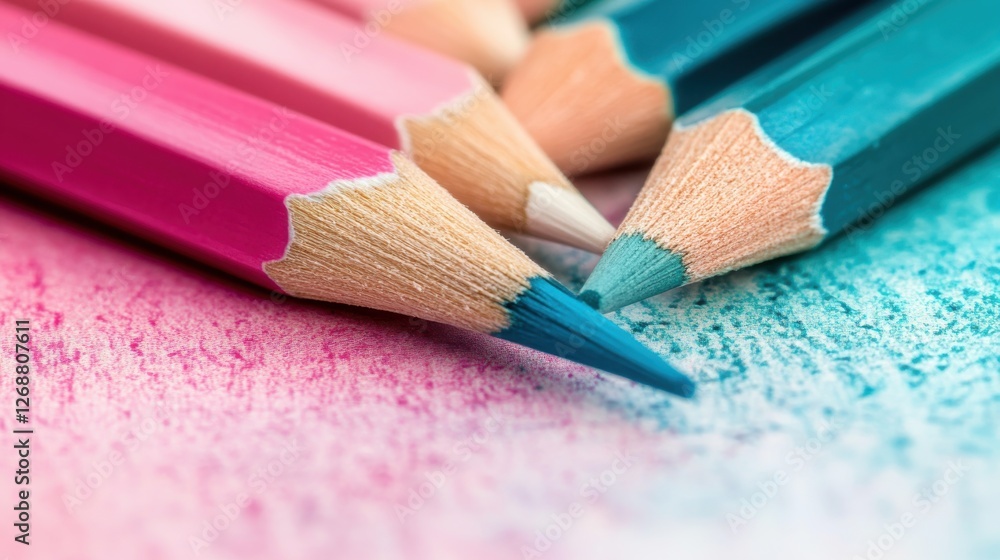 Smooth pencil strokes create a beautiful gradient blending pink to teal on paper, showcasing vibrant colors in creative expression Smooth pencil strokes create a beautiful gradient blending pink to teal on paper, showcasing vibrant colors in creative expression