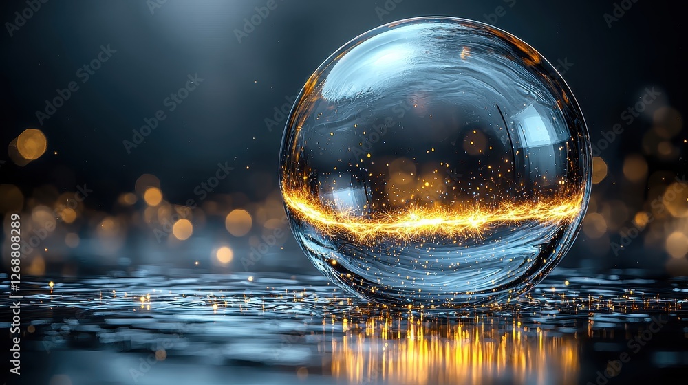 custom made wallpaper toronto digitalEnchanting Glass Orb with Sparkling Golden Light Trails Abstract Art Background