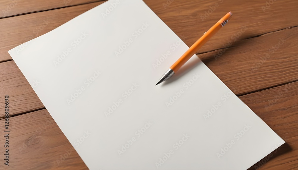 Blank paper with mechanical pencil on wood table Blank paper with mechanical pencil on wood table