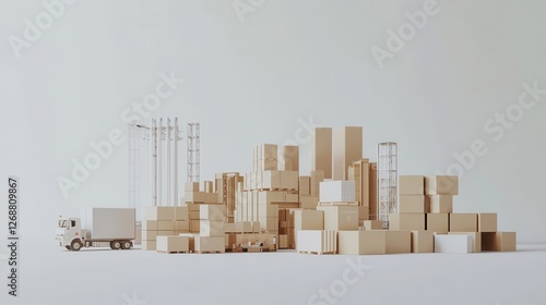 Minimalist Supply Chain Visualization with Boxes and Truck