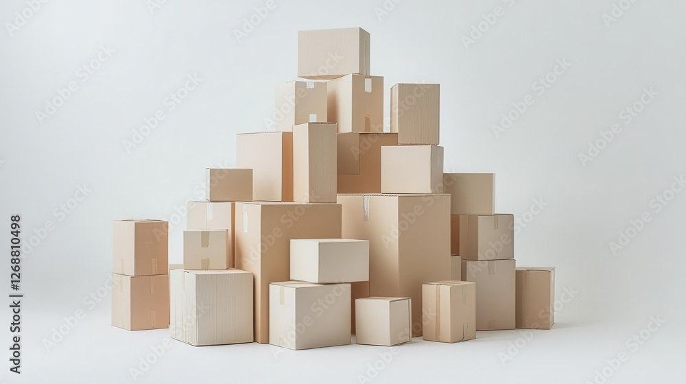 Fototapeta premium Stacked Cardboard Boxes in Organized Pile