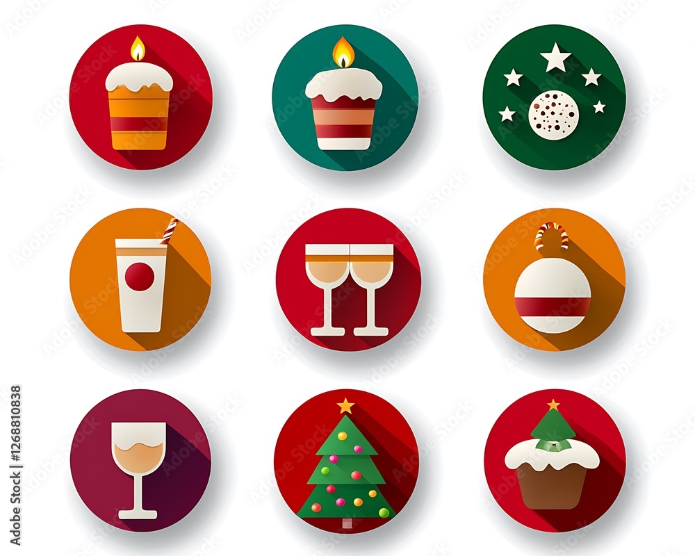 Festive Icon Set Featuring Candles, Drinks, and Holiday Treats Festive Icon Set Featuring Candles, Drinks, and Holiday Treats