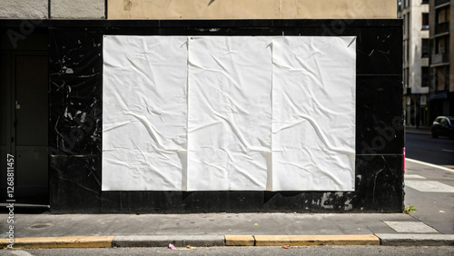 white crumpled and creased glued paper poster set isolated on black background,abstract, aged, damaged, material, weathered, grey, board, page, up