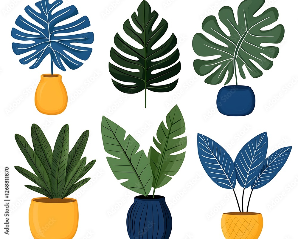 Fototapeta premium Colorful Indoor Plants in Decorative Pots for Modern Home Decor