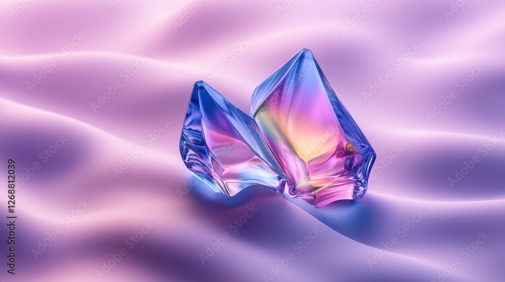 Obraz premium Iridescent Glass Crystals on Lavender Fabric Abstract Background Modern Design Luxury Texture