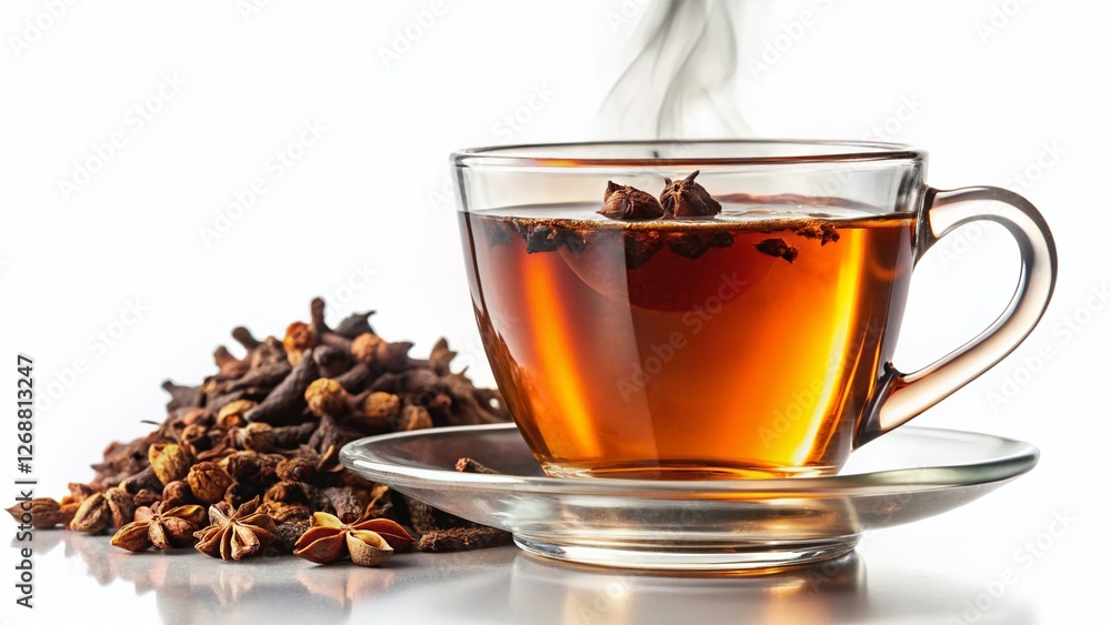 Aromatic Cloves Tea: Warm Drink in White Mug, Isolated Background Aromatic Cloves Tea: Warm Drink in White Mug, Isolated Background